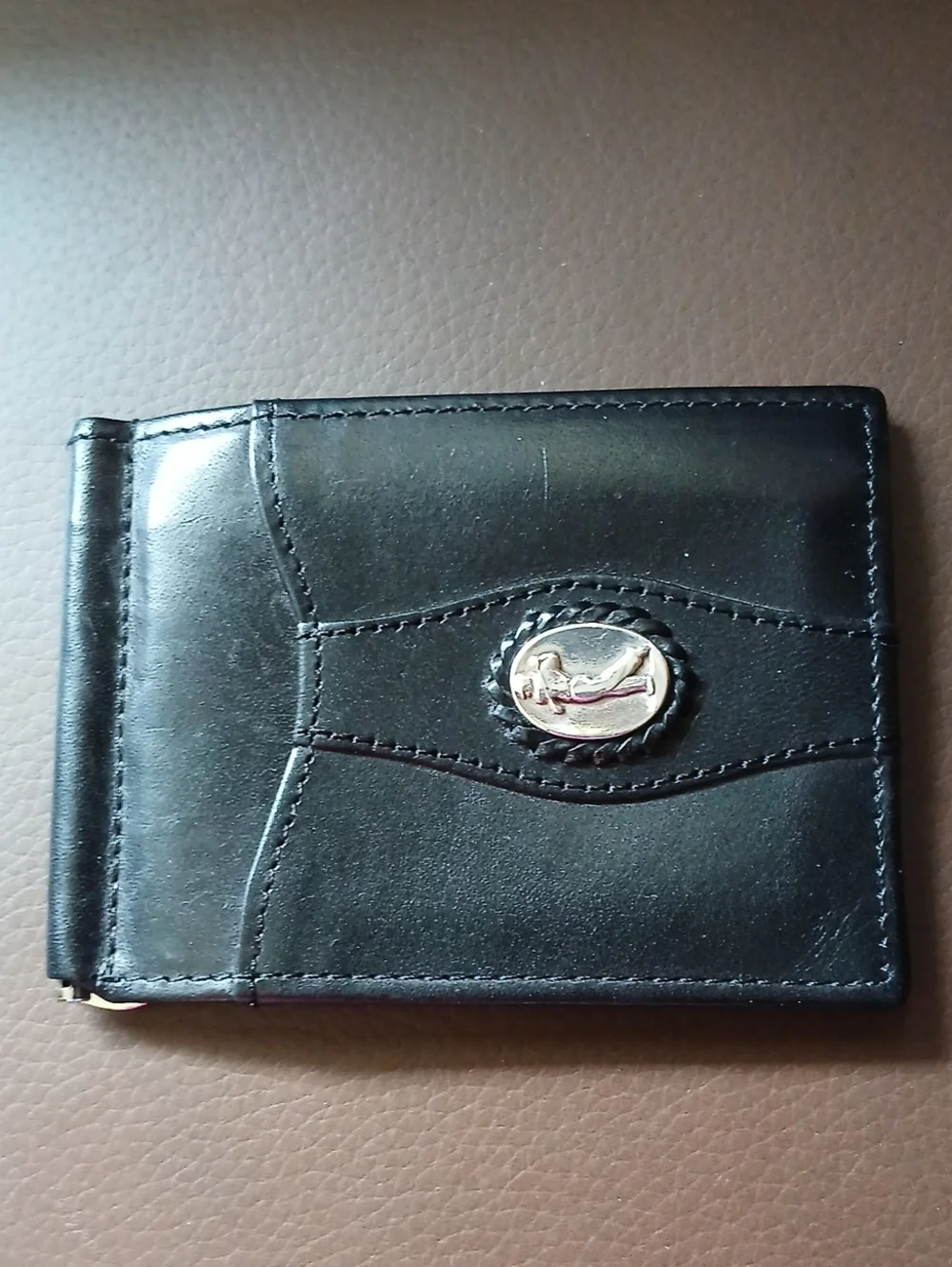 Brighton Black Leather Money Clip with Silver Emblem